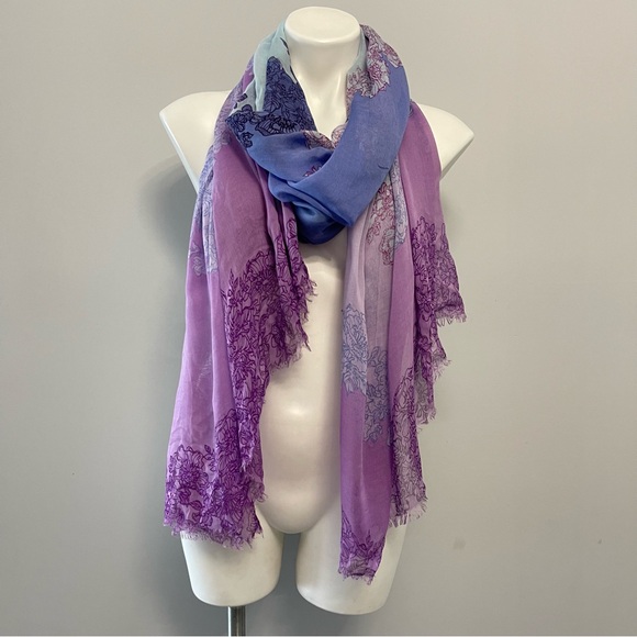 NWT NORDSTROM PURPLE REGENCY LACE PRINT SILK BLEND SCARF WRAP BEACH COVERUP O/S - Picture 11 of 12